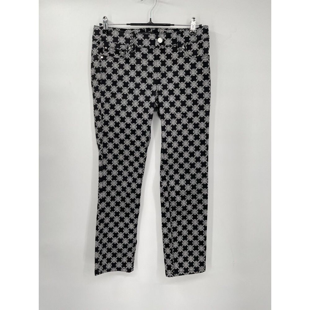 White House Black Market 6S Slim Ankle Pants Womens Black White Geometric Blanc